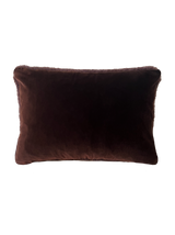 a shearling lumbar pillow in chocolate brown shearling