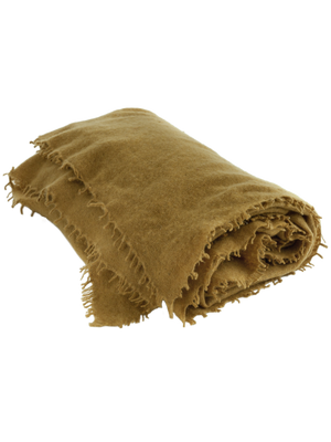 Fringed cashmere throw in Ocre
