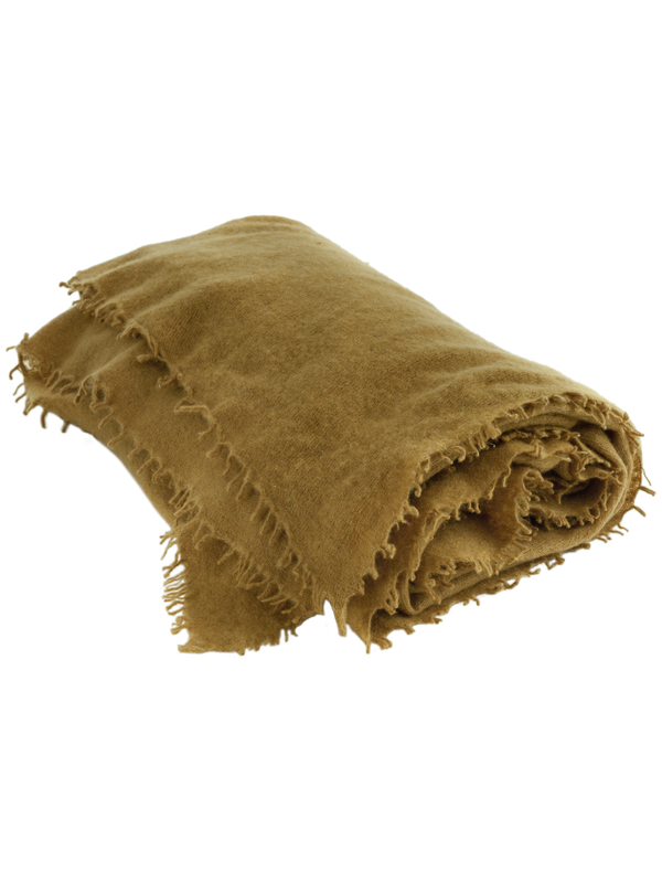 Fringed cashmere throw in Ocre