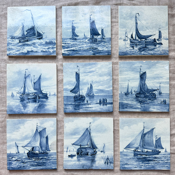 Set of 9 antique delft tiles