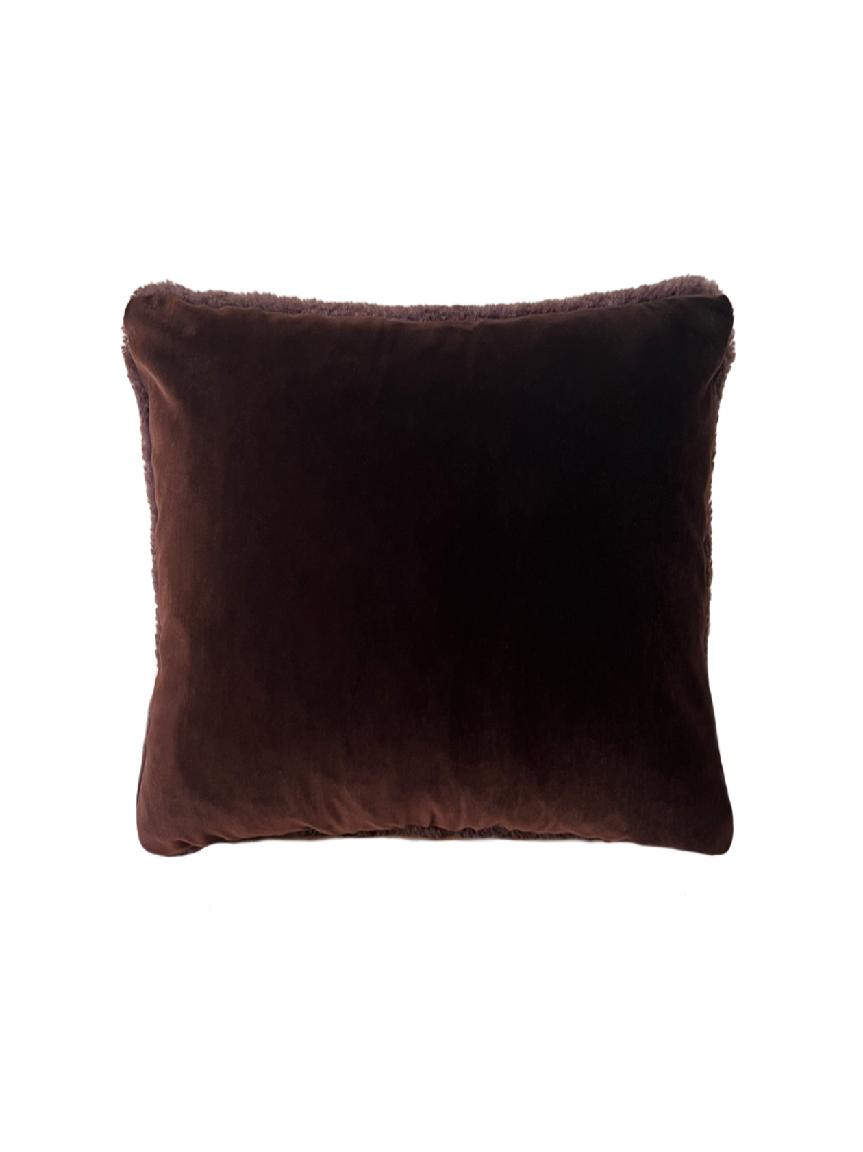 a square shearling pillow in chocolate brown velvet