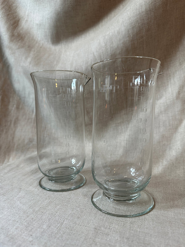 Antique etched glass apothecary beakers (pair)