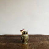 Vintage brass owl matchstick holder (ruby)