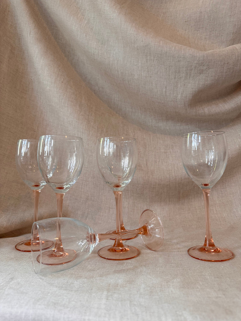 Set of 6 rose pink wine glasses