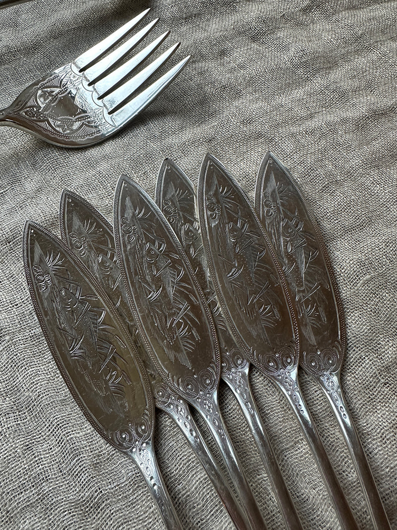 Antique silver-plated fish dining set (service for 6)