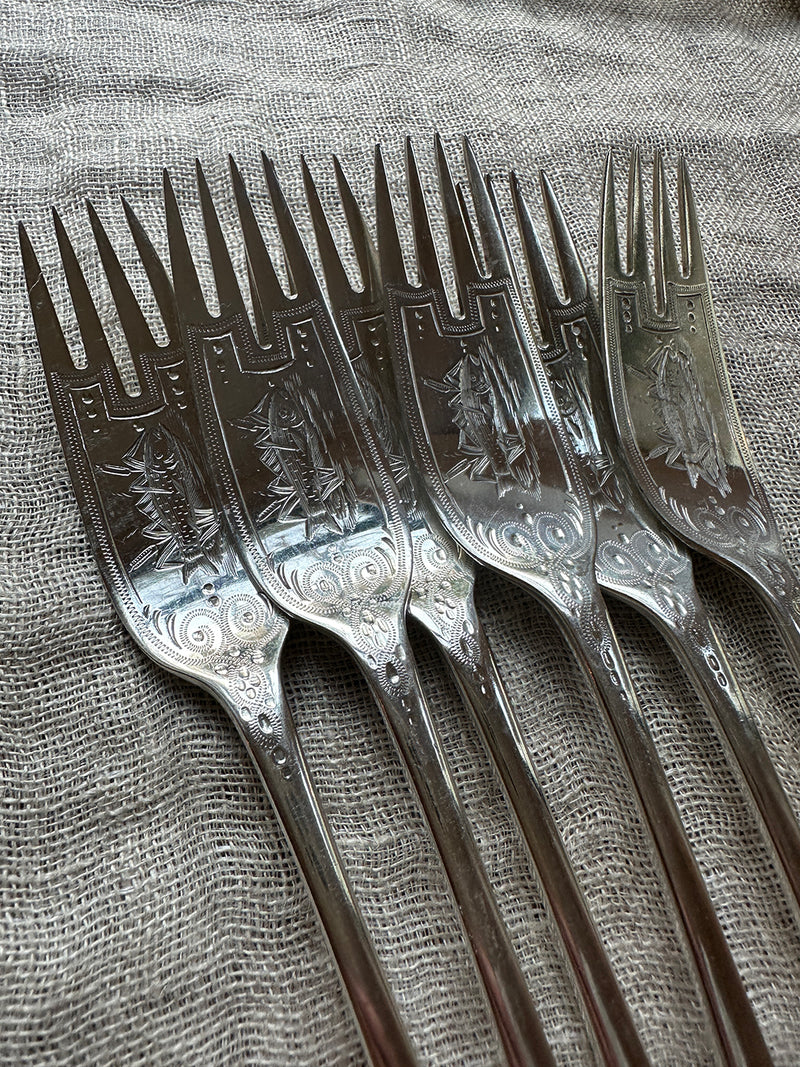 Antique silver-plated fish dining set (service for 6)