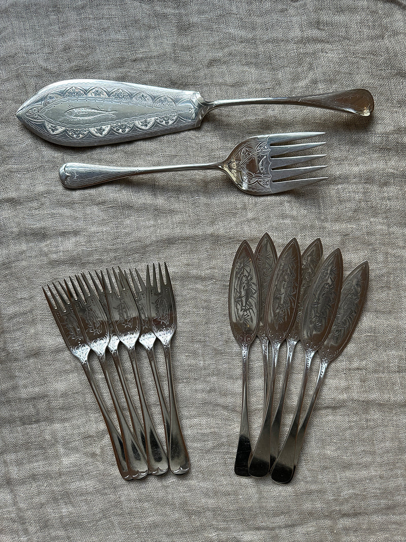 Antique silver-plated fish dining set (service for 6)