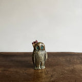 Vintage brass owl matchstick holder (aqua)